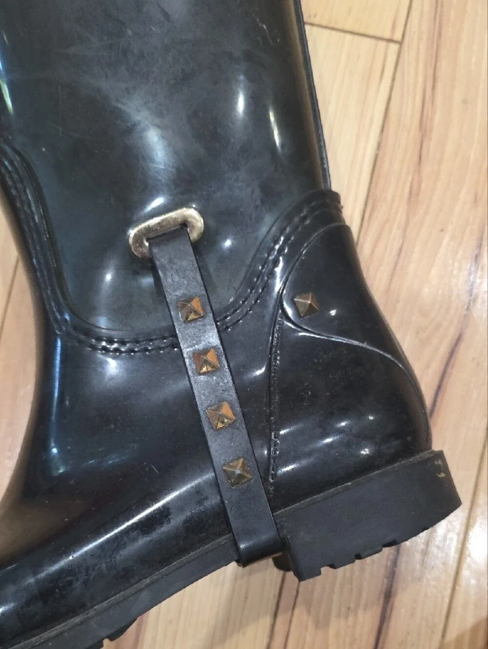 Valentino Black With Gold Stub Rain Boot